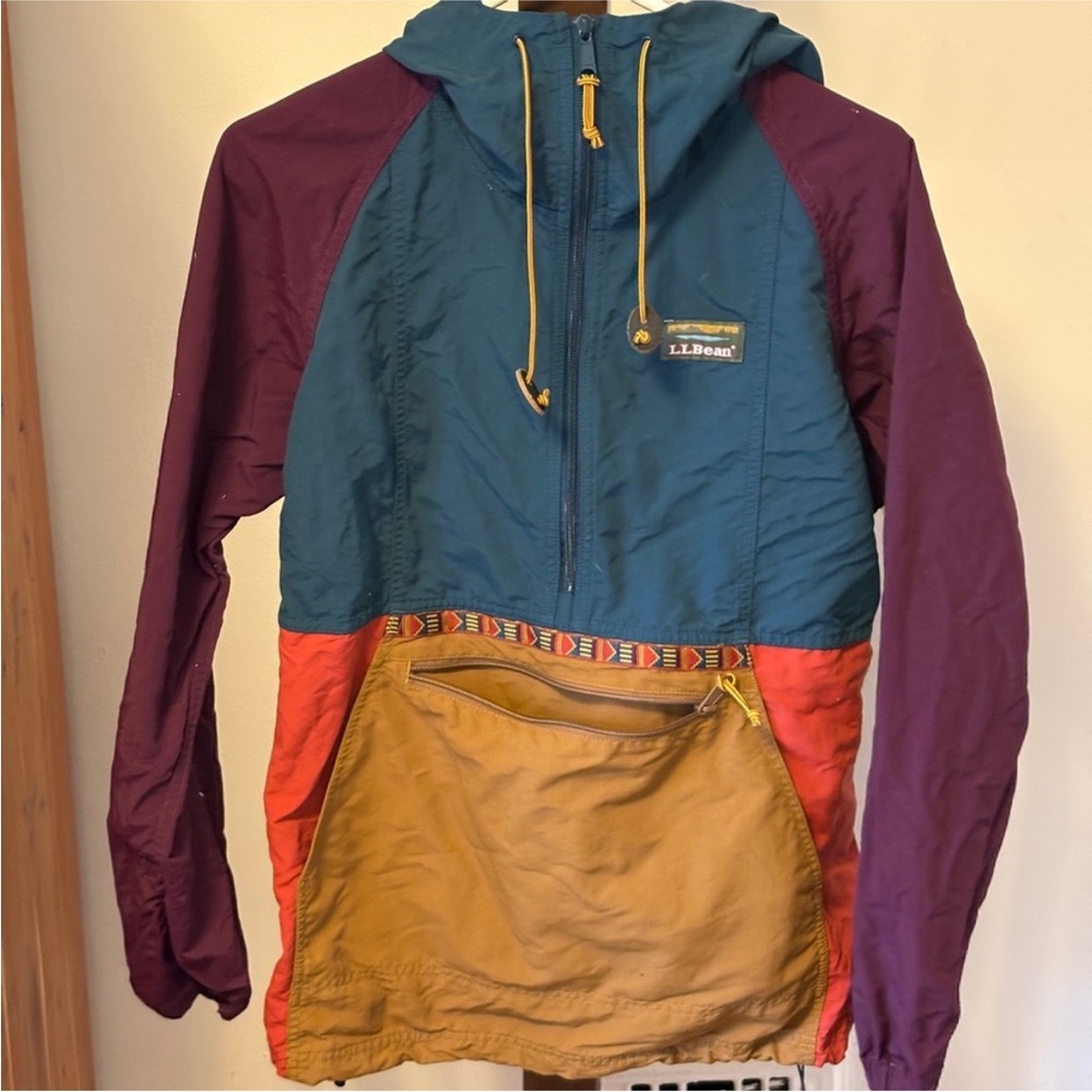 L.L. Bean Colorblock Hooded Pullover 1/4 zip